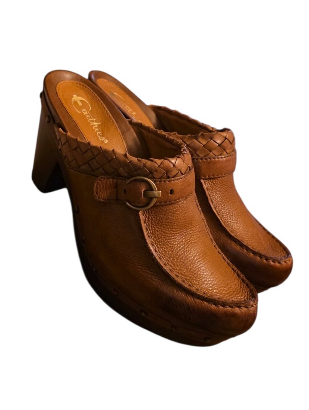 Earthies Rochelle Brown Leather Platform Clogs